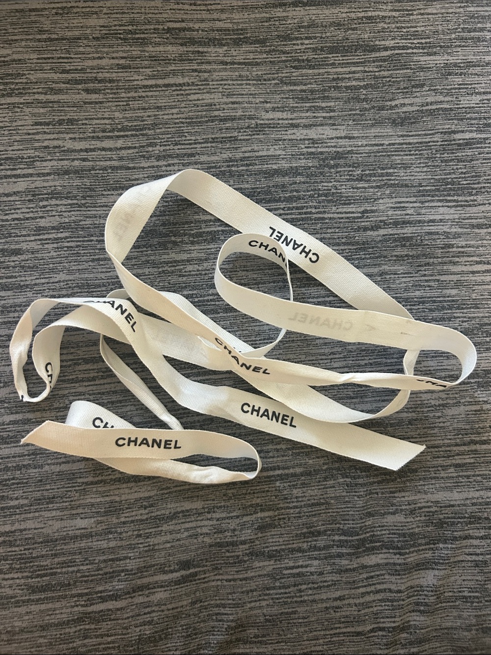 Chanel Luxury White Ribbon W/Black Logo / Few Creases / In Good Condition